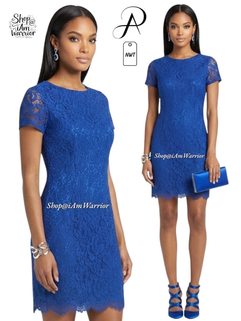 Adrianna Papell NWT cobalt blue lace shift dress *shop@iamwarrior